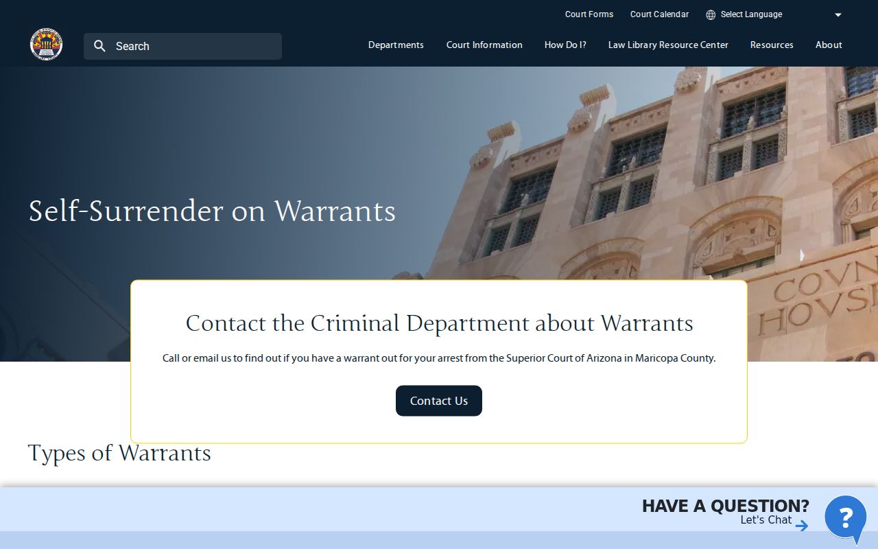 Maricopa County Superior Court bench and arrest warrant information