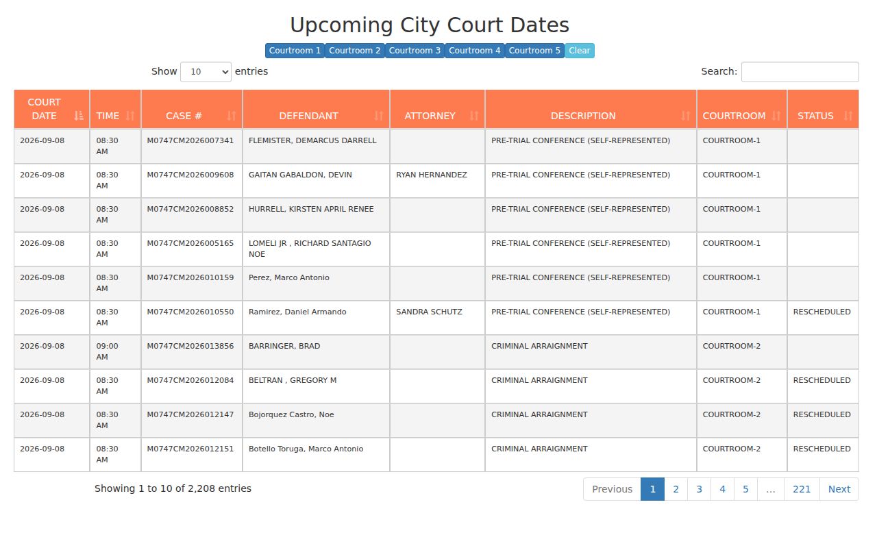 Glendale court-date interface for checking Glendale warrant records