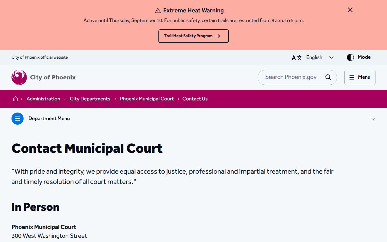 Phoenix Municipal Court warrant records request channels