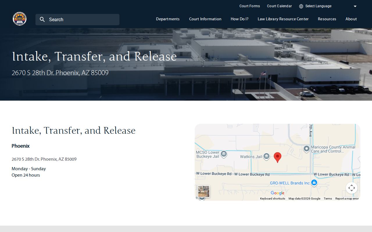 Maricopa County warrant self-surrender and release location information