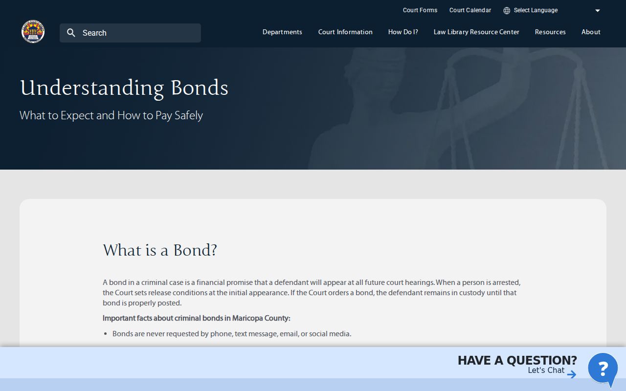 Maricopa County Superior Court bond information for arrest warrant resolution